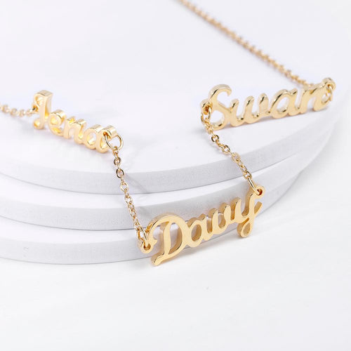 Customized Three Names Necklace gold Stainless Steel