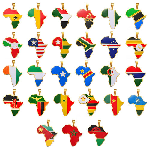 African Map country flag necklace 2